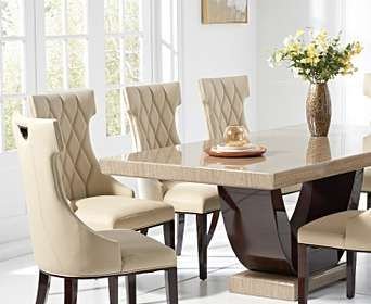 Imperial Crest 6-Seater Marble Finish Dining Table with High-Back Quilted Chairs Imperial Crest 6-Seater Marble Finish Dining Table with High-Back Quilted Chairs