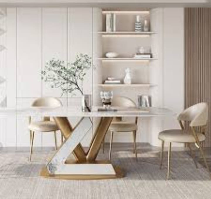 4-Seater Marble Dining Table | Gold Z Base Modern Table Set 4-Seater Marble Dining Table | Gold Z Base Modern Table Set