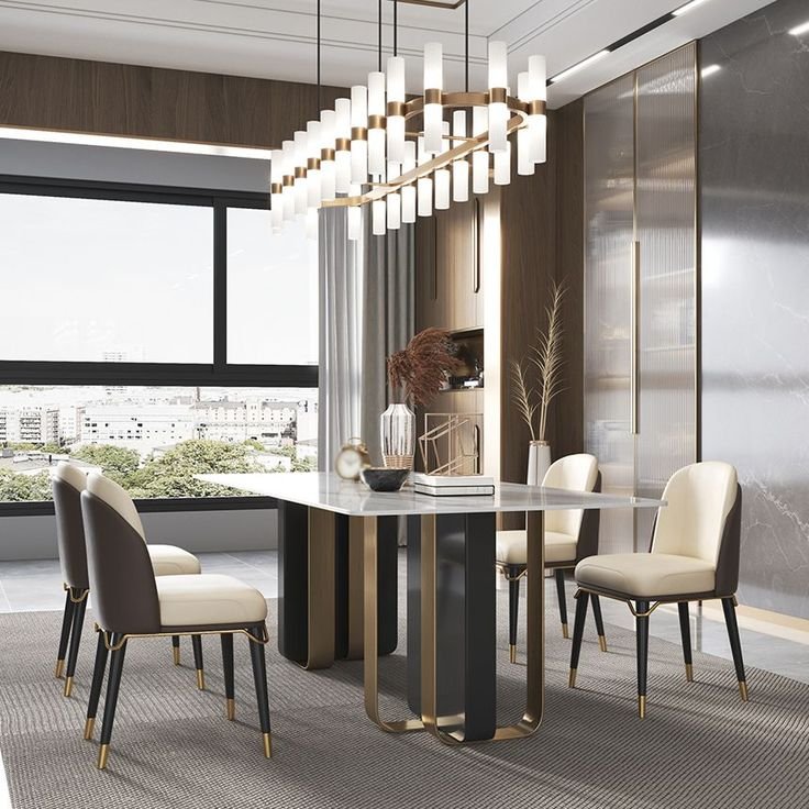 Moderno Luxe Marble Dining Table – 6 Seater with Sculptural Gold & Black Base Moderno Luxe Marble Dining Table – 6 Seater with Sculptural Gold & Black Base