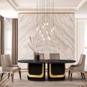 Velaria Luxe Marble Dining Table Set – Black & Gold Glam Modern Furniture