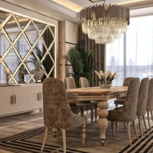 Luxury Carved Wooden Dining Set with Velvet Quilted Chairs – Regalia Collection