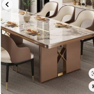 Aurora Luxe Marble Dining Table – Rose Gold Pedestal with Glam Finish
