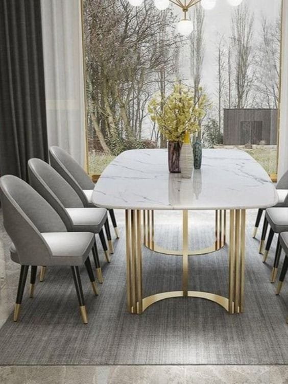Celeste Arc Marble Dining Table – Gold Column Base Luxury Celeste Arc Marble Dining Table – Gold Column Base Luxury