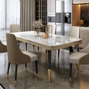Aurelia Luxe Dining Table Set with Marble Top and Quilted Chairs
