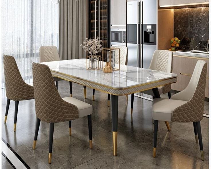 Aurelia Luxe Dining Table Set with Marble Top and Quilted Chairs Aurelia Luxe Dining Table Set with Marble Top and Quilted Chairs
