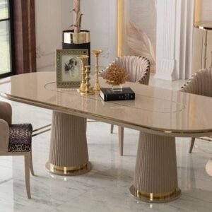 Savona Cream Oval Dining Table with Fluted Base and Art Deco Chairs