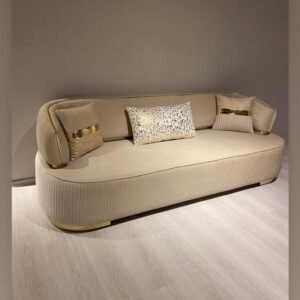 Aurelia Curve Beige Velvet Sofa – Glam Sofa with Gold Accent Details
