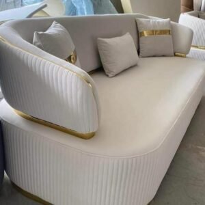 White Velvet Sofa with Gold Accents – Aurelia Curve Luxe