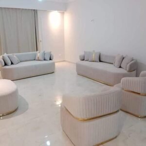 6-Piece White Velvet Sofa Set with Gold Detailing – Aurelia Luxe Living