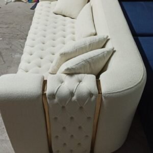 Valentina Cream Tufted Sofa with Gold Accents – Elegant Velvet Couch