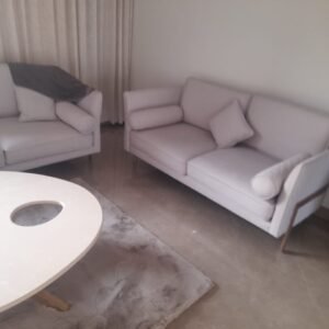 Luna Ivory Sofa Set – Modern Sofa with Wooden Arm Accents