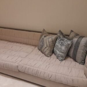 Cairo Luxe Beige Sofa with Wooden Frame – Long Low-Back Couch