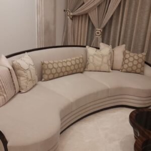 Monaco Curved Sofa with Wood Trim – Luxury Cream Sectional