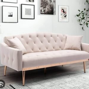 Vienna Blush Tufted Velvet Sofa – Compact Mid-Century Style