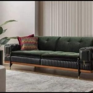 Windsor Noir Green Velvet Sofa with Tufted Arms & Gold Accents