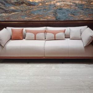 Terra Luxe Beige & Rust Modern Sofa Set with Quilted Cushions
