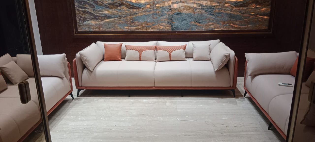 Terra Luxe Beige & Rust Modern Sofa Set with Quilted Cushions Terra Luxe Beige & Rust Modern Sofa Set with Quilted Cushions