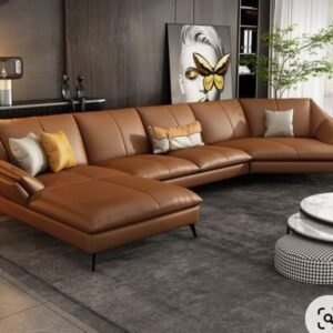 Sienna Curve Cognac Leatherette Sectional Sofa with Chaise – Modern Luxury Seating